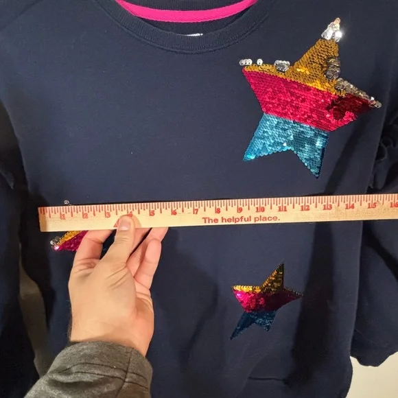 Crown & Ivy Kids Navy Sequin Star Sweatshirt Size M - Picture 6 of 8